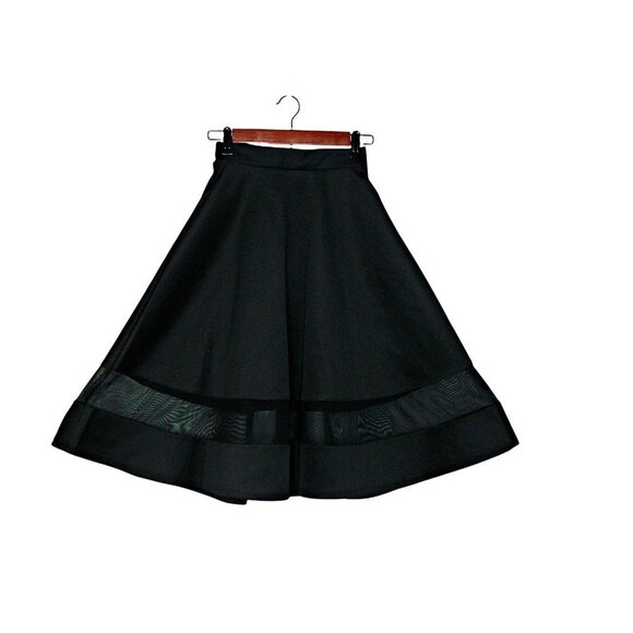 Brat Star Womens Black Elastic Waist Lace Strip Pull On Flare Satin Skirt Small - Picture 1 of 10